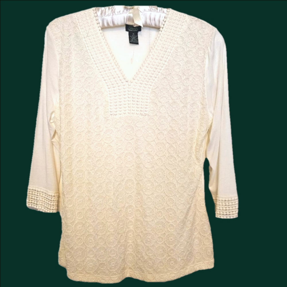 #210 Shannon Ford New York- Long Sleeved Ivory Blouse-Size: XL